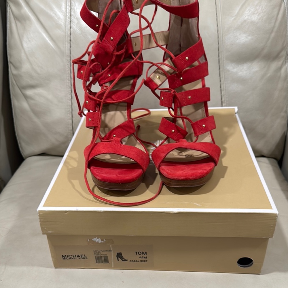 Michael Kors Red Stiletto Heels Elegant Strappy Design